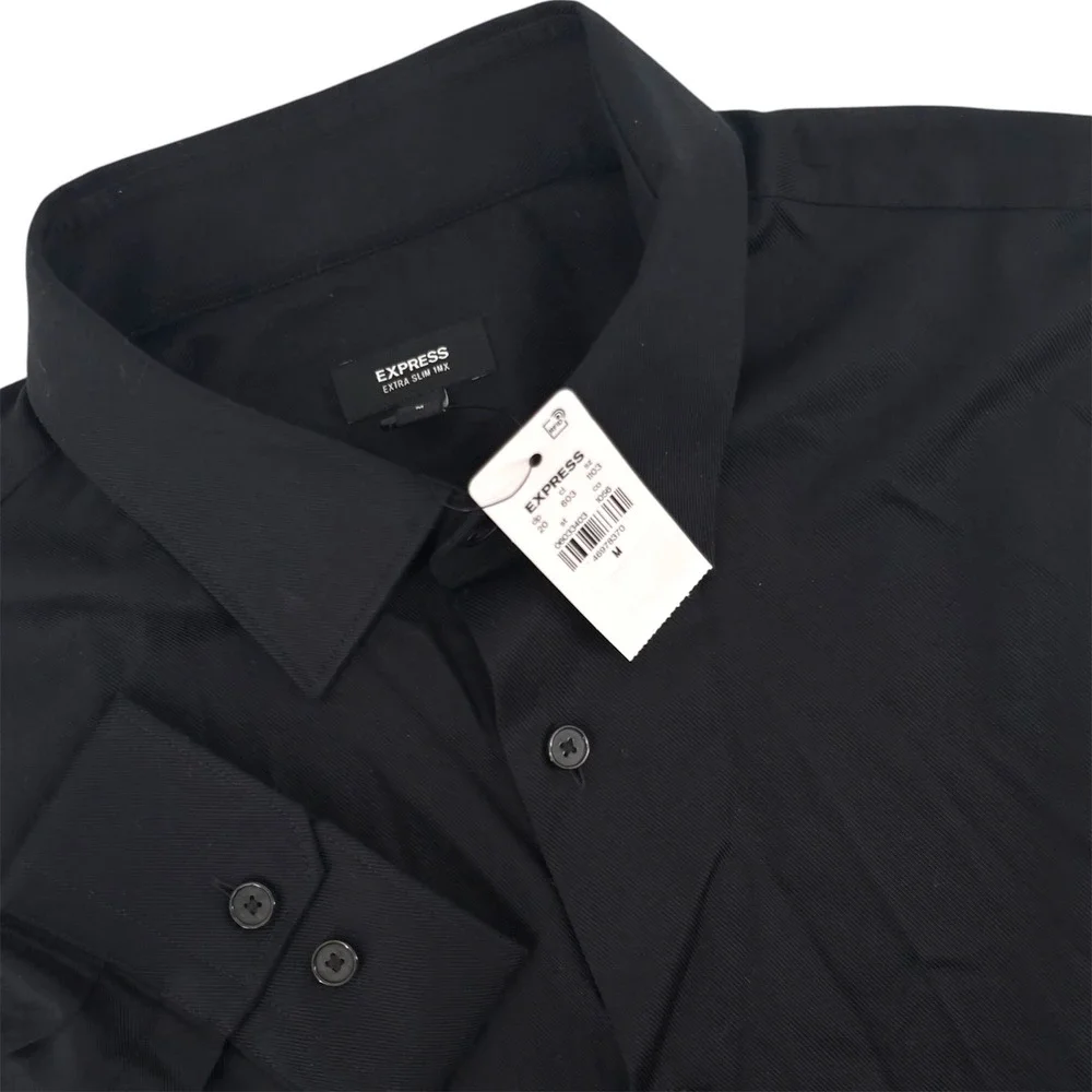 Express Extra Slim 1MX Mens Black Button Down Shirt Long Sleeve Medium NWT
